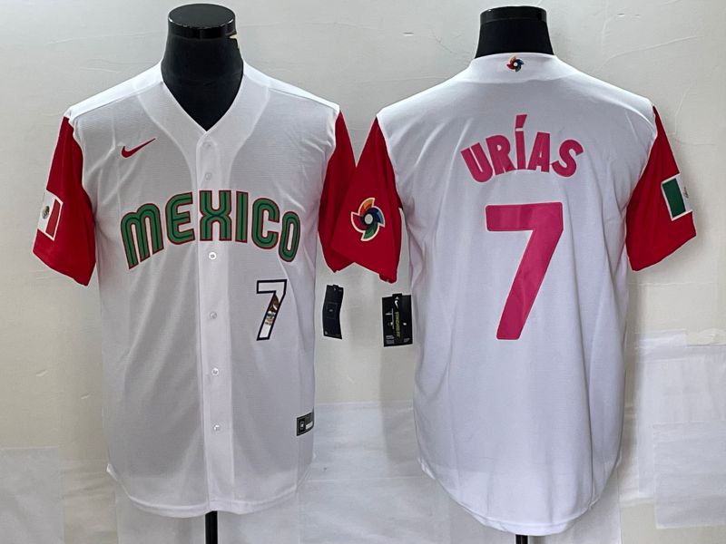 Men 2023 World Cub Mexico #7 Urias White pink Nike MLB Jersey27